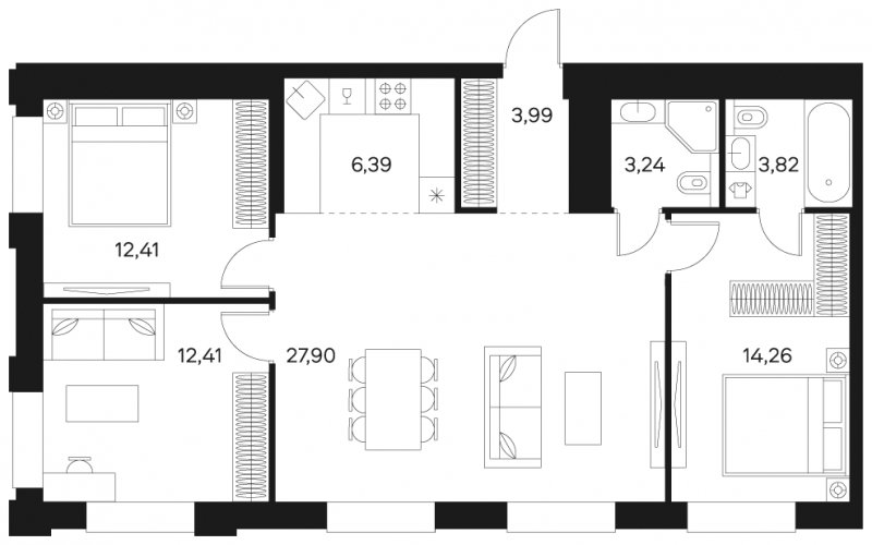 3-комнатная квартира без отделки, 87.02 м2, 8 этаж, сдача 4 квартал 2024 г., ЖК FØRST, корпус 2 - объявление 1968280 - фото №1