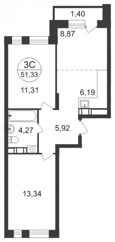 3-комнатная квартира с полной отделкой, 51.33 м2, 11 этаж, сдача 3 квартал 2023 г., ЖК Люберцы, корпус 66 - объявление 1597927 - фото №1