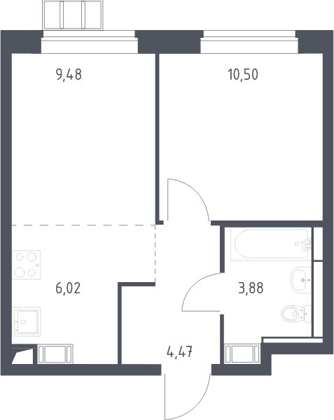 2-комнатная квартира с полной отделкой, 34.4 м2, 6 этаж, сдача 1 квартал 2025 г., ЖК Алхимово, корпус 9 - объявление 2064599 - фото №1