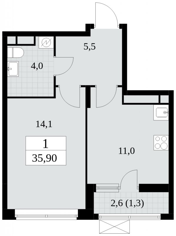 1-комнатная квартира с полной отделкой, 35.9 м2, 15 этаж, сдача 2 квартал 2025 г., ЖК Прокшино, корпус 5.1.2 - объявление 1860195 - фото №1