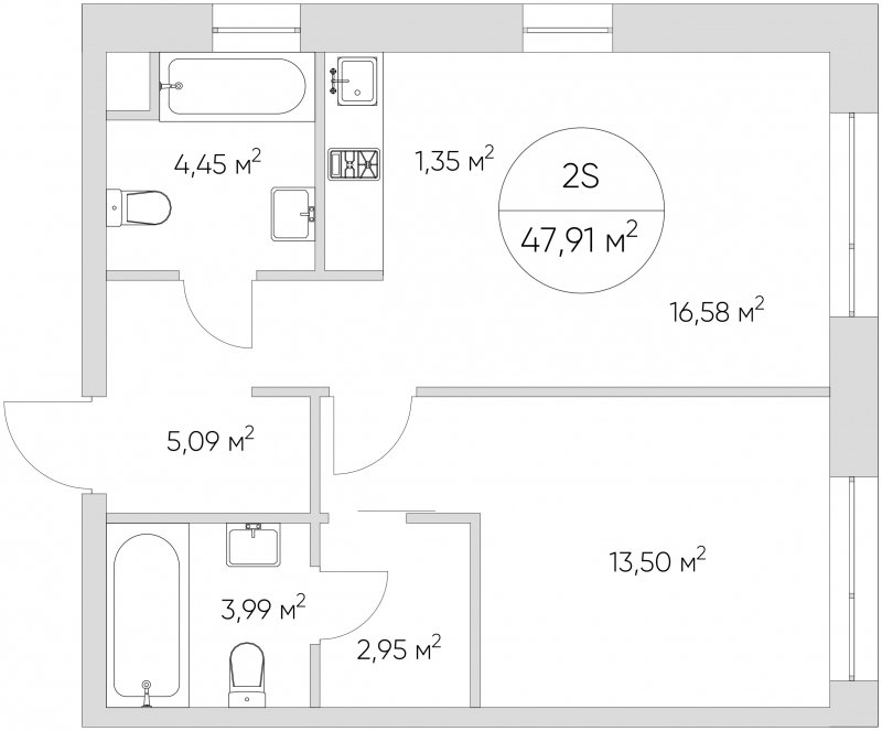 2-комнатные апартаменты с частичной отделкой, 47.91 м2, 10 этаж, сдача 1 квартал 2024 г., ЖК N'ICE LOFT, корпус 3 - объявление 1702048 - фото №1