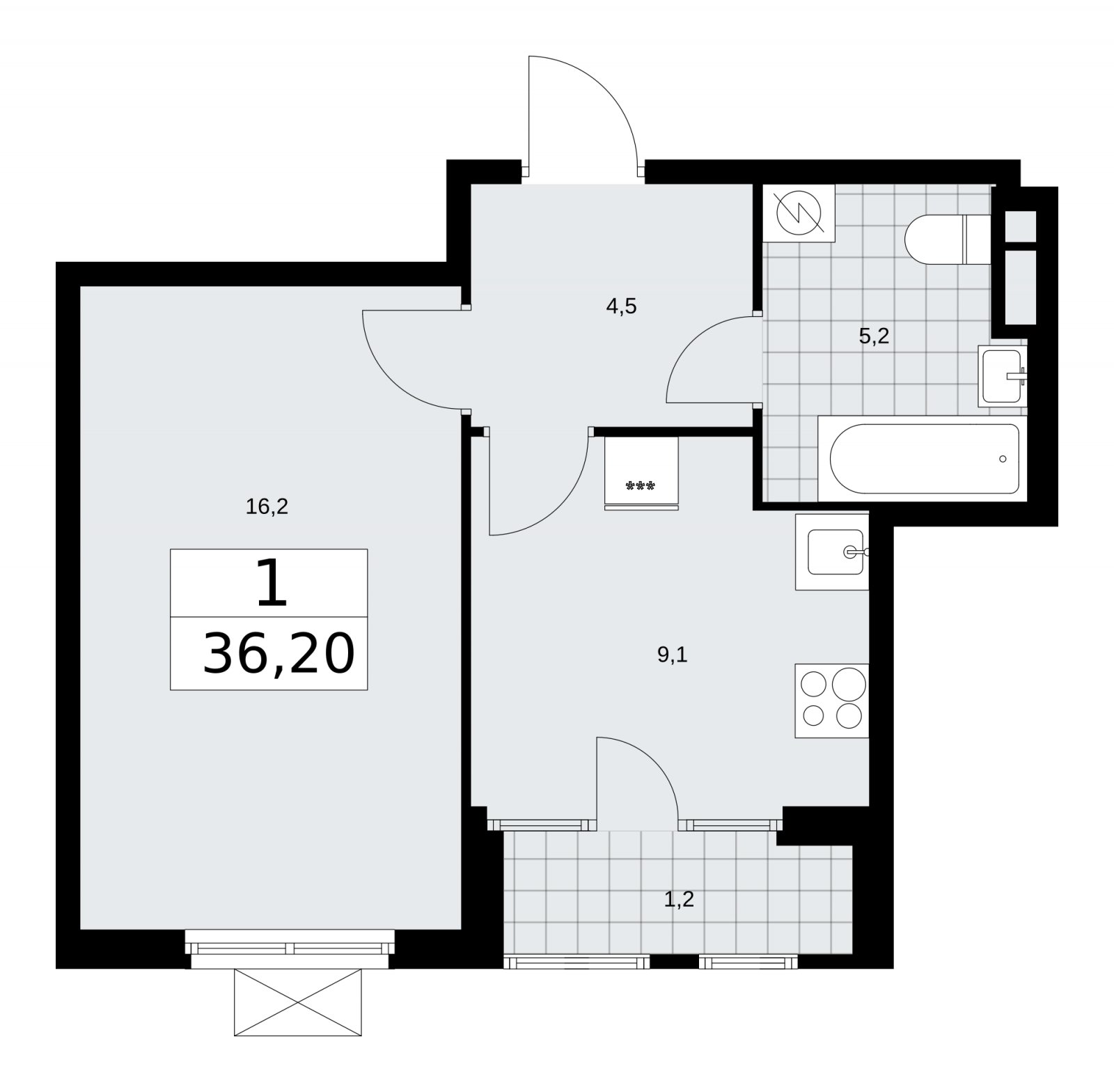 1-комнатная квартира с частичной отделкой, 36.2 м2, 4 этаж, сдача 1 квартал 2026 г., ЖК Дом на Зорге, корпус 25 - объявление 2221008 - фото №1