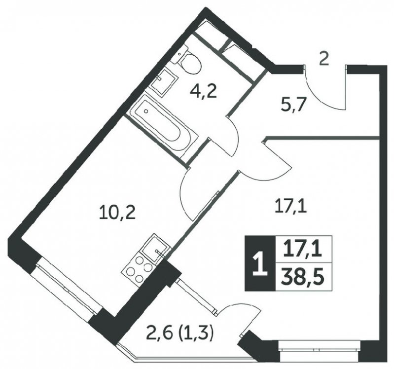 1-комнатная квартира без отделки, 37.6 м2, 9 этаж, сдача 4 квартал 2023 г., ЖК Датский квартал, корпус 2 - объявление 1568231 - фото №1