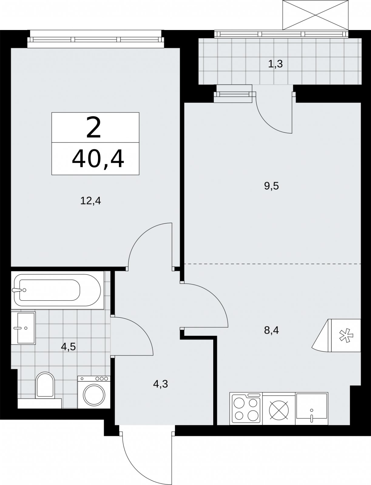 2-комнатная квартира (евро) без отделки, 40.4 м2, 6 этаж, сдача 2 квартал 2026 г., ЖК Бунинские кварталы, корпус 7.3 - объявление 2313618 - фото №1
