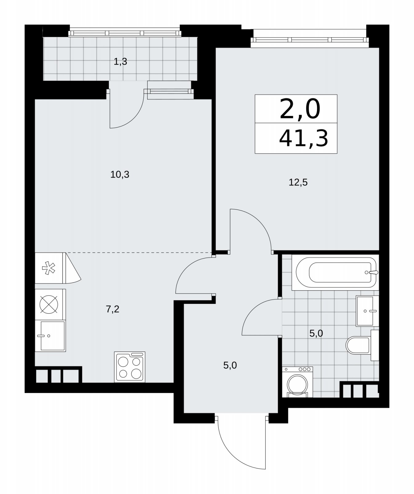 2-комнатная квартира (евро) без отделки, 41.3 м2, 4 этаж, сдача 1 квартал 2026 г., ЖК Дзен-кварталы, корпус 3.2 - объявление 2241293 - фото №1