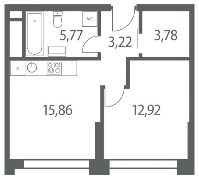 1-комнатная квартира без отделки, 41.37 м2, 26 этаж, дом сдан, ЖК Headliner, корпус 10 - объявление 2015907 - фото №1
