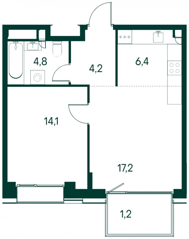 1-комнатная квартира без отделки, 47.9 м2, 6 этаж, сдача 2 квартал 2025 г., ЖК Клубный город на реке Primavera, корпус 4 квартала "Vivaldi" - объявление 1784604 - фото №1