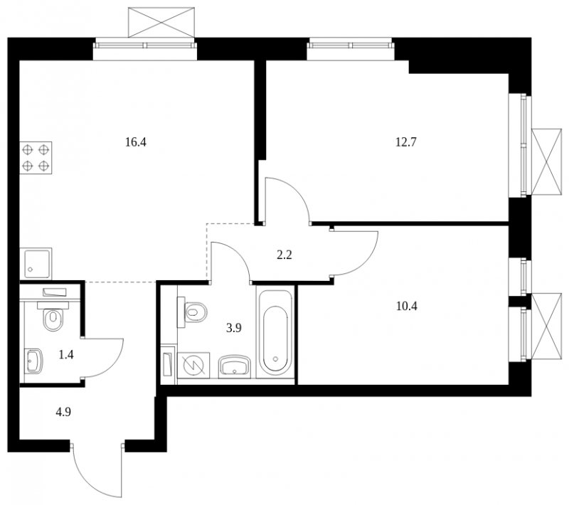 2-комнатная квартира с полной отделкой, 51.9 м2, 9 этаж, сдача 2 квартал 2023 г., ЖК Второй Нагатинский, корпус 3 - объявление 1621232 - фото №1