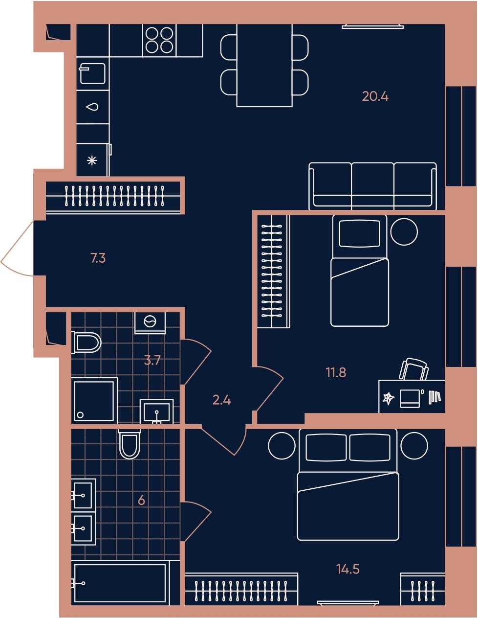 3-комнатная квартира (евро) с частичной отделкой, 66.1 м2, 11 этаж, сдача 3 квартал 2026 г., ЖК ERA, корпус 2 - объявление 2279976 - фото №1
