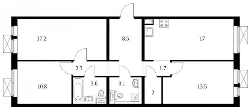 3-комнатная квартира с полной отделкой, 79.7 м2, 14 этаж, сдача 3 квартал 2023 г., ЖК Бутово Парк 2, корпус 24 - объявление 1627899 - фото №1