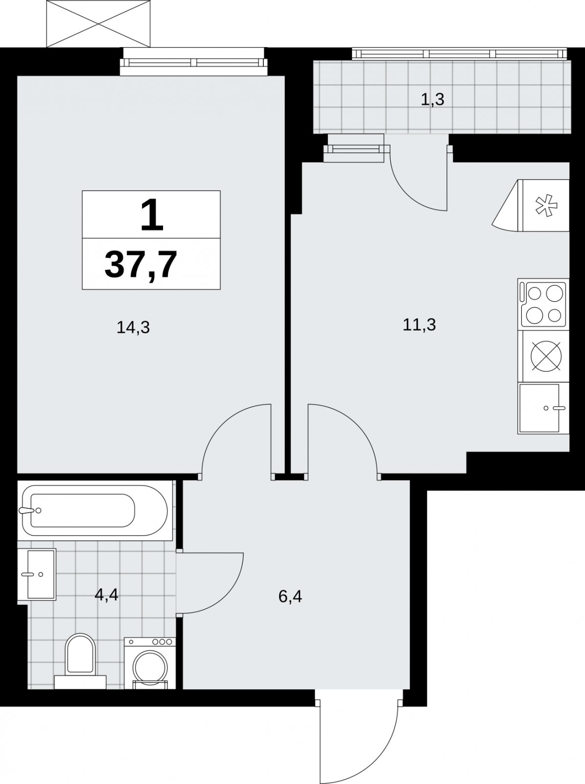 1-комнатная квартира без отделки, 37.7 м2, 10 этаж, сдача 2 квартал 2026 г., ЖК Дзен-кварталы, корпус 6.1.1 - объявление 2327118 - фото №1