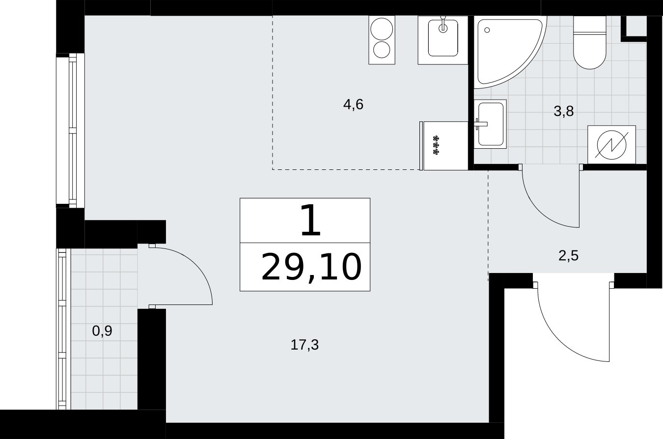 Студия с полной отделкой, 29.1 м2, 2 этаж, сдача 4 квартал 2026 г., ЖК Родные кварталы, корпус 3.3 - объявление 2378540 - фото №1