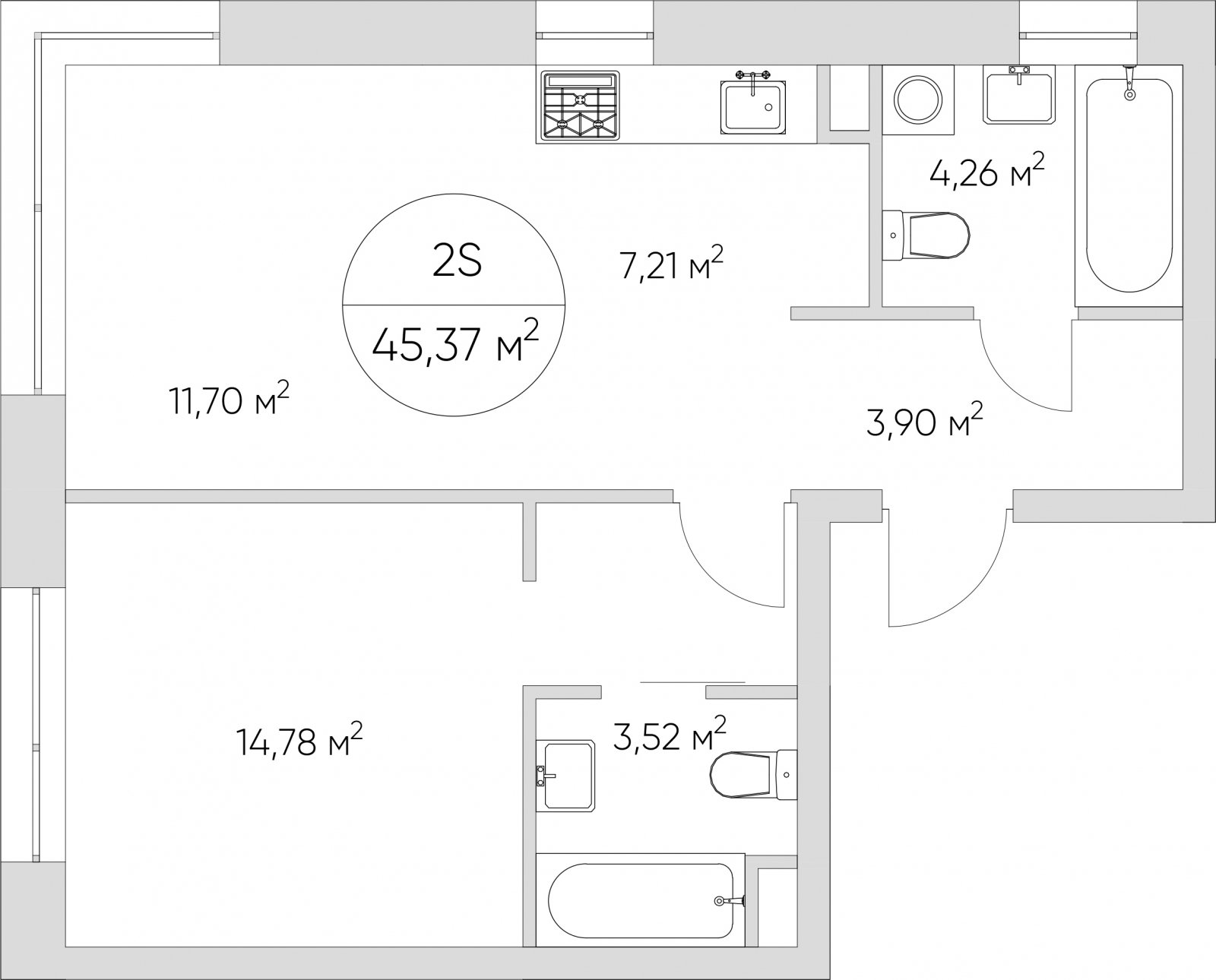2-комнатные апартаменты без отделки, 45.37 м2, 17 этаж, сдача 1 квартал 2024 г., ЖК N'ICE LOFT, корпус 1 - объявление 2315160 - фото №1
