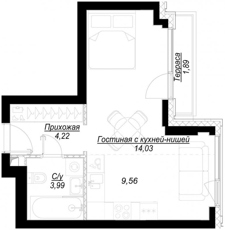 1-комнатная квартира с частичной отделкой, 32.4 м2, 7 этаж, сдача 1 квартал 2023 г., ЖК Hide, корпус RiverSide - объявление 1707030 - фото №1