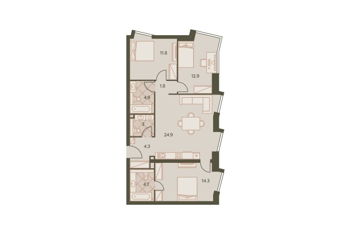 4-комнатная квартира (евро) с частичной отделкой, 83.5 м2, 33 этаж, дом сдан, ЖК Eniteo, корпус 1 - объявление 2326694 - фото №1