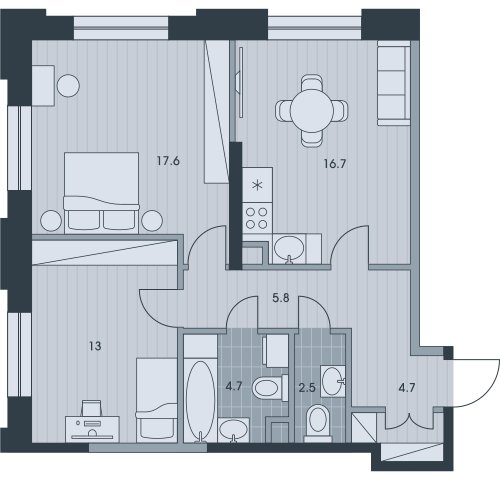 3-комнатная квартира с частичной отделкой, 65.6 м2, 8 этаж, дом сдан, ЖК EVER, корпус 3 - объявление 2331710 - фото №1