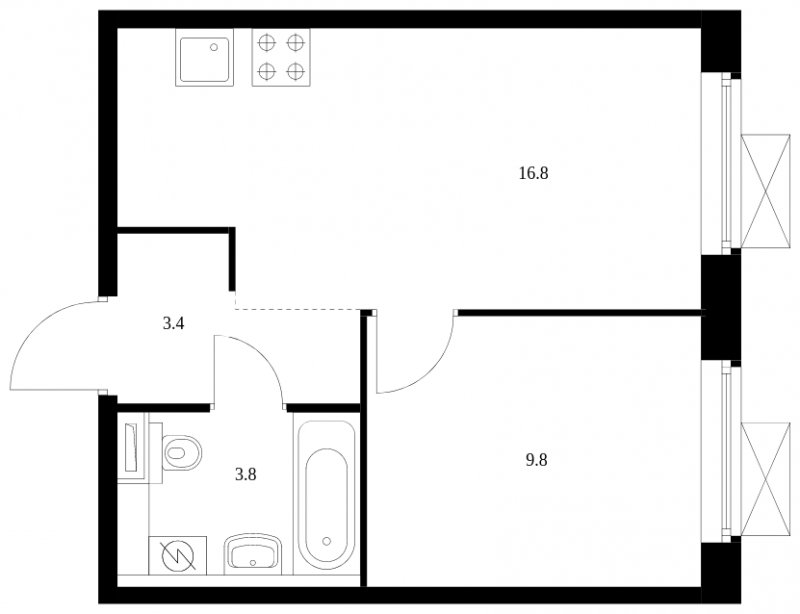 1-комнатная квартира с полной отделкой, 33.8 м2, 6 этаж, сдача 3 квартал 2024 г., ЖК Люблинский парк, корпус 15 - объявление 1653278 - фото №1
