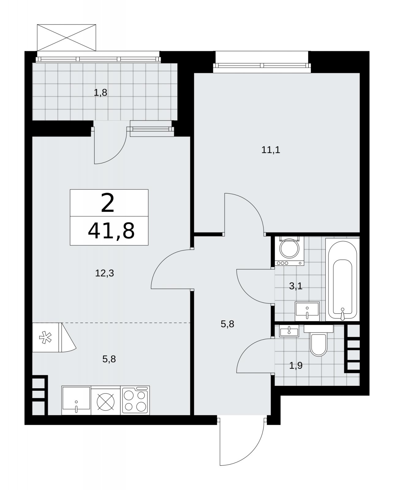2-комнатная квартира (евро) без отделки, 41.8 м2, 8 этаж, сдача 1 квартал 2026 г., ЖК Дзен-кварталы, корпус 4.3 - объявление 2251685 - фото №1