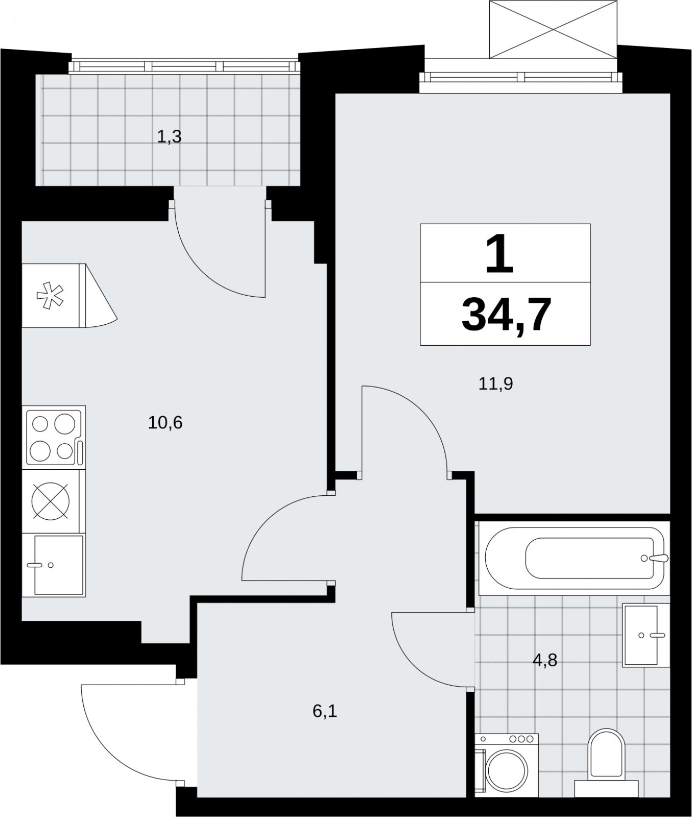 1-комнатная квартира без отделки, 34.7 м2, 16 этаж, сдача 1 квартал 2026 г., ЖК Дзен-кварталы, корпус 6.2.2 - объявление 2328760 - фото №1