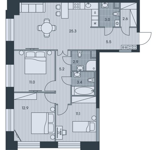 4-комнатная квартира без отделки, 82.9 м2, 12 этаж, сдача 3 квартал 2025 г., ЖК EVER, корпус 5 - объявление 2377046 - фото №1