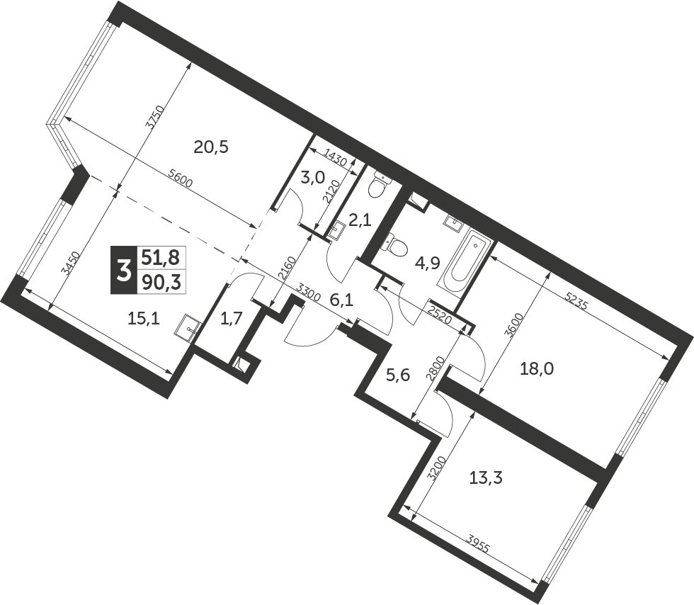 3-комнатная квартира с частичной отделкой, 90.3 м2, 33 этаж, дом сдан, ЖК Архитектор, корпус 1 - объявление 2287694 - фото №1