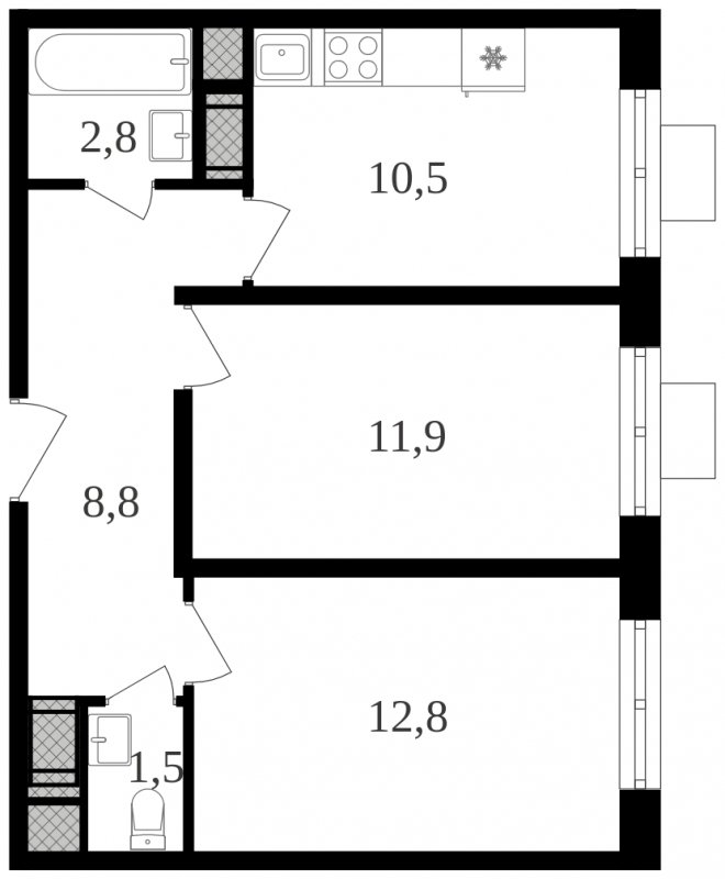 2-комнатная квартира с полной отделкой, 48.3 м2, 11 этаж, сдача 2 квартал 2024 г., ЖК Октябрьское Поле, корпус 1.3 - объявление 1777899 - фото №1