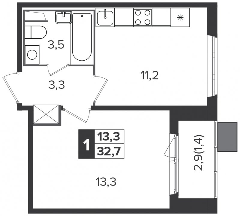 1-комнатная квартира с полной отделкой, 32.5 м2, 13 этаж, дом сдан, ЖК Южная Битца, корпус 6 - объявление 1755723 - фото №1