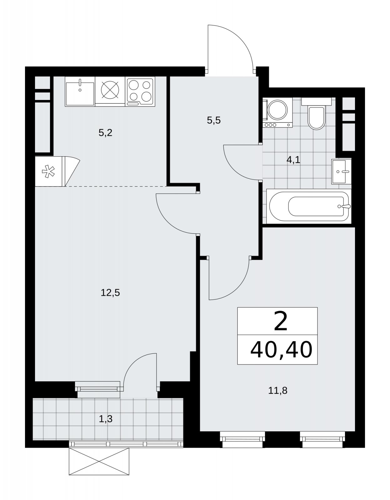 2-комнатная квартира (евро) с частичной отделкой, 40.4 м2, 16 этаж, сдача 2 квартал 2026 г., ЖК Прокшино, корпус 11.2.3 - объявление 2270257 - фото №1