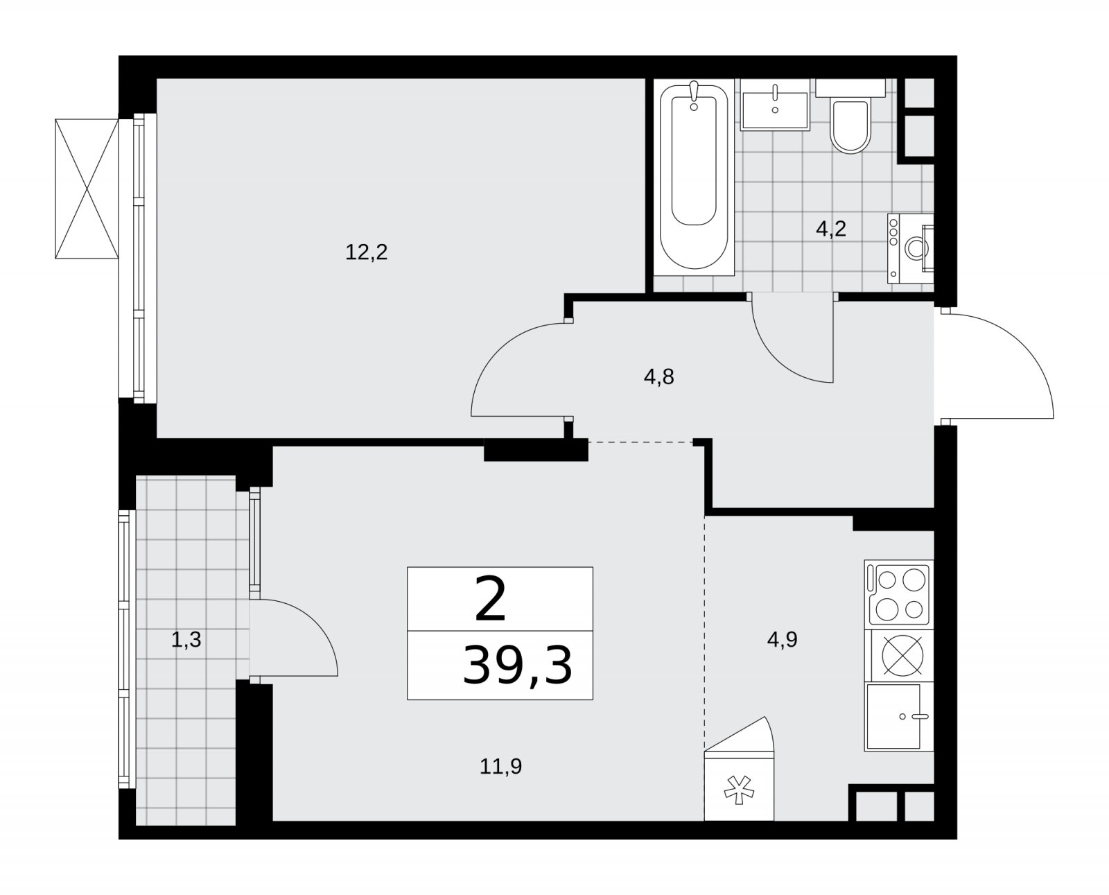 2-комнатная квартира (евро) с полной отделкой, 39.3 м2, 3 этаж, сдача 2 квартал 2026 г., ЖК Деснаречье, корпус 4.8 - объявление 2265200 - фото №1