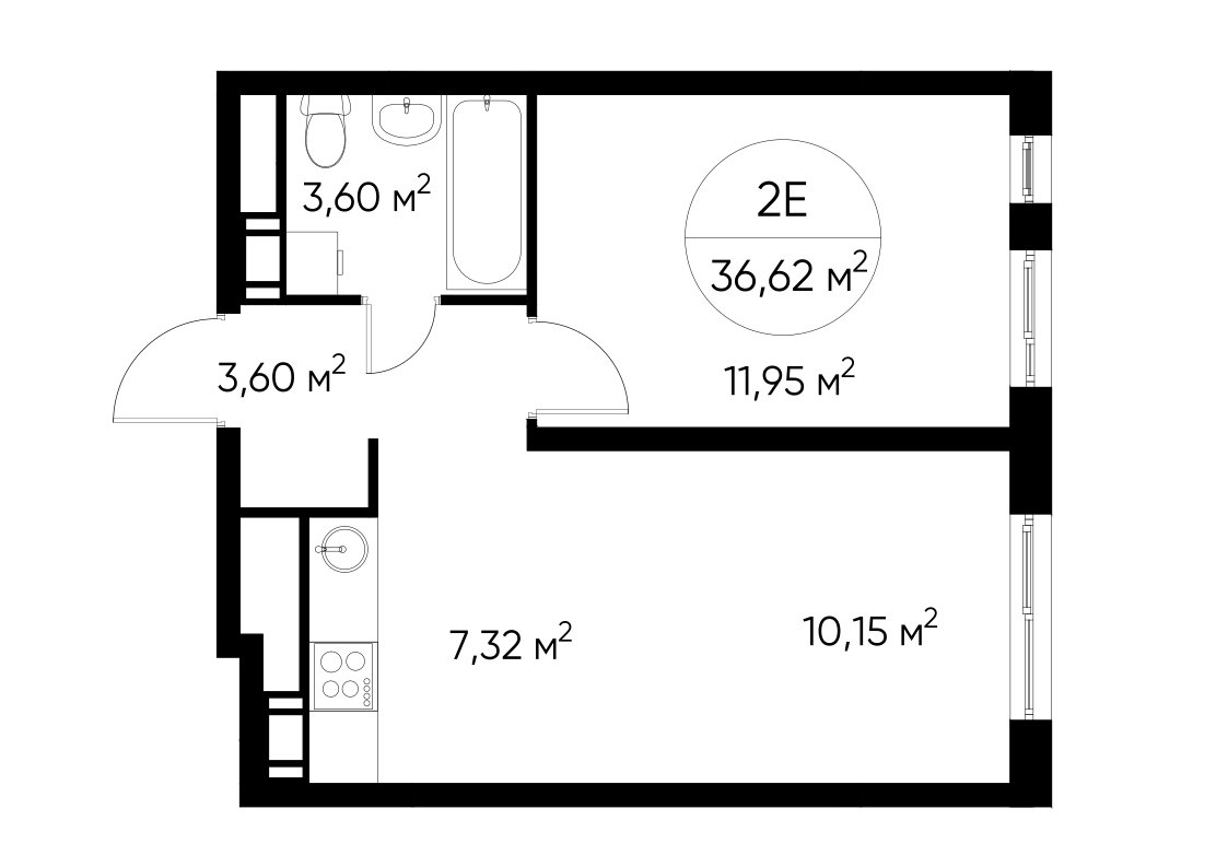 2-комнатная квартира с полной отделкой, 36.5 м2, 15 этаж, дом сдан, ЖК Люберцы, корпус 61 - объявление 2275395 - фото №1