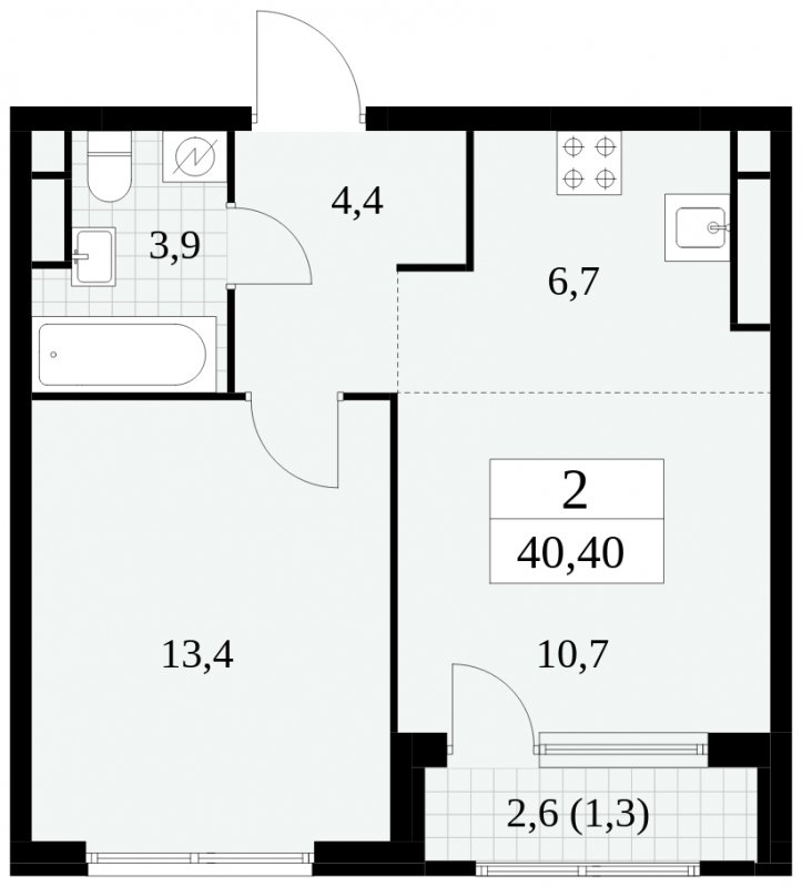 2-комнатная квартира (евро) без отделки, 40.4 м2, 20 этаж, сдача 2 квартал 2025 г., ЖК Южные сады, корпус 2.4 - объявление 1760371 - фото №1