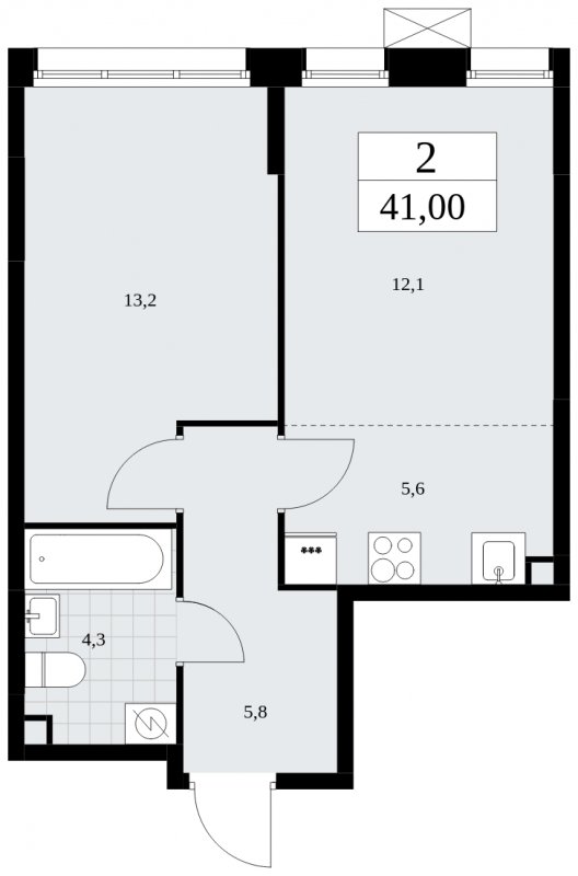 2-комнатная квартира (евро) с частичной отделкой, 41 м2, 2 этаж, сдача 1 квартал 2025 г., ЖК Дзен-кварталы, корпус 1.1 - объявление 1895457 - фото №1