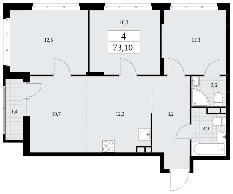 4-комнатная квартира (евро) без отделки, 73.1 м2, 4 этаж, сдача 1 квартал 2025 г., ЖК Скандинавия, корпус 36.1.2 - объявление 1801849 - фото №1