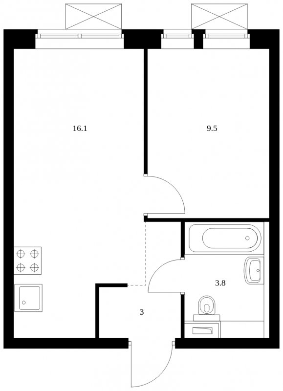 1-комнатная квартира с полной отделкой, 32.4 м2, 5 этаж, сдача 2 квартал 2023 г., ЖК Второй Нагатинский, корпус 3 - объявление 1686686 - фото №1