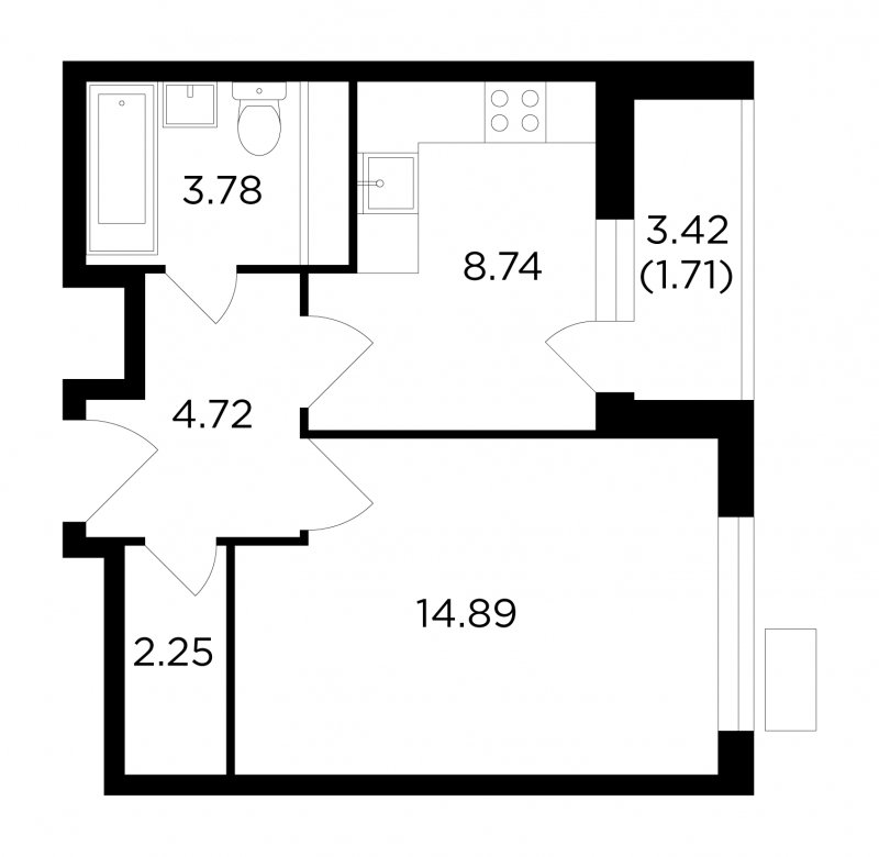 1-комнатная квартира без отделки, 36.09 м2, 12 этаж, дом сдан, ЖК VESNA, корпус 1 - объявление 1936510 - фото №1