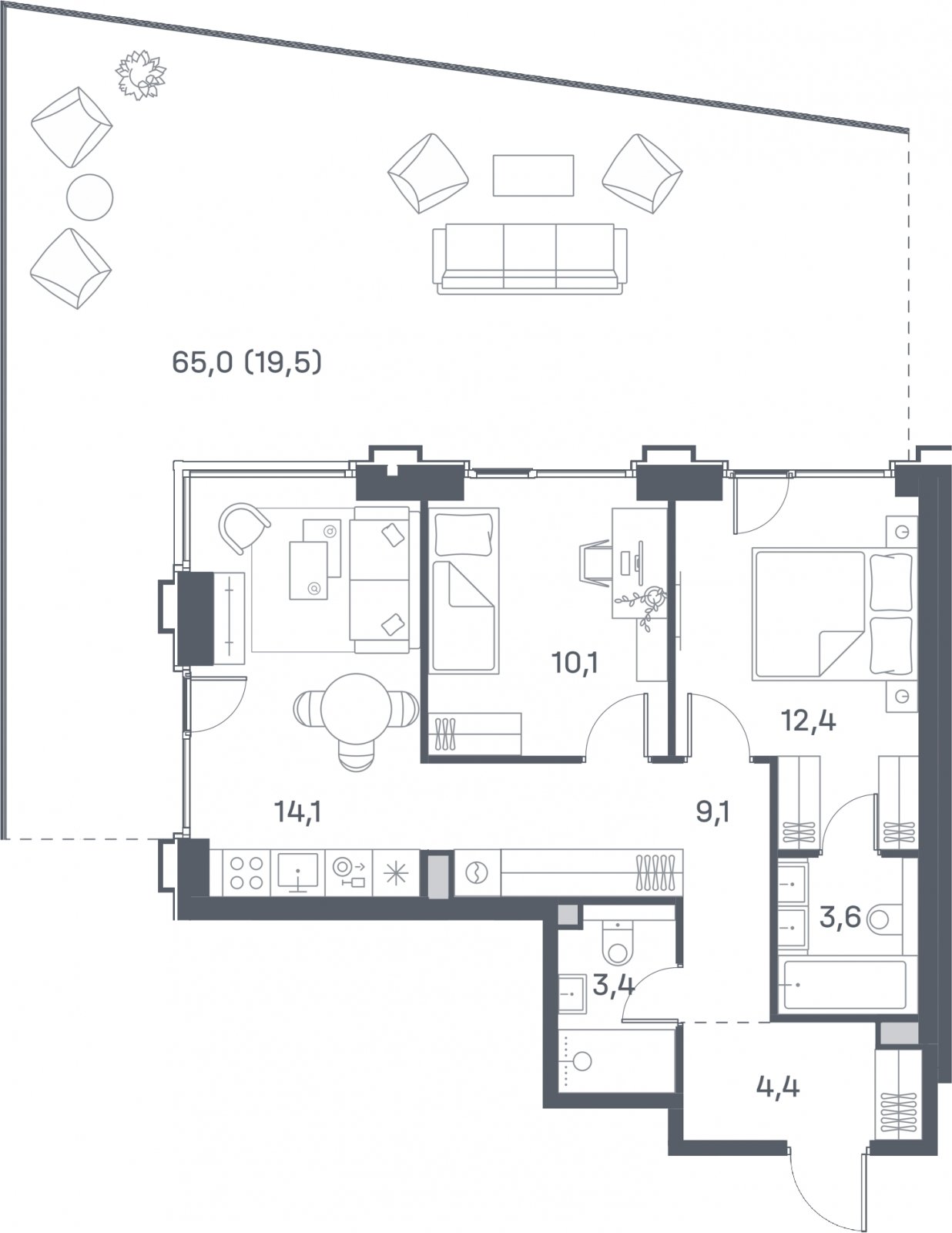 2-комнатная квартира 76.6 м2, 2 этаж, сдача 4 квартал 2025 г., ЖК Portland, корпус 1 - объявление 2303578 - фото №1