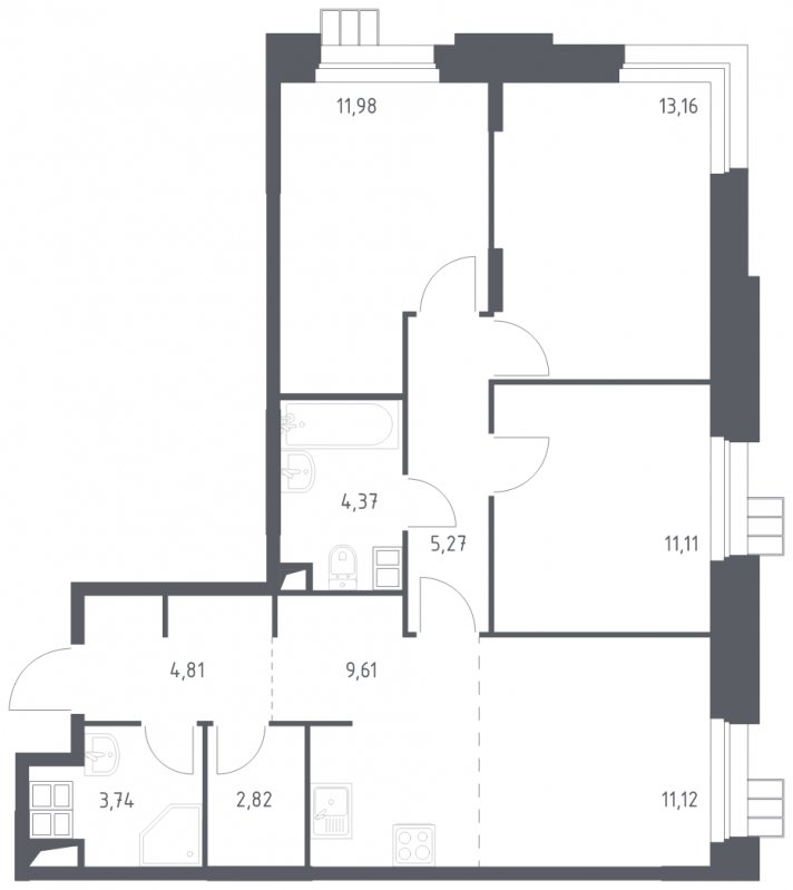 4-комнатная квартира с полной отделкой, 77.99 м2, 8 этаж, сдача 1 квартал 2023 г., ЖК Тропарево Парк, корпус 1.3 - объявление 1671067 - фото №1