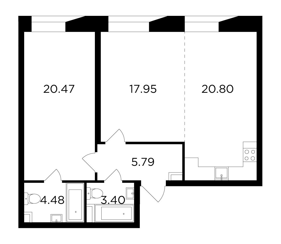 2-комнатная квартира без отделки, 72.89 м2, 11 этаж, сдача 4 квартал 2023 г., ЖК FORIVER, корпус 9 - объявление 2127259 - фото №1