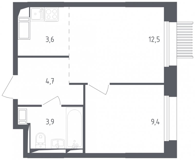 2-комнатная квартира с полной отделкой, 34.1 м2, 2 этаж, сдача 2 квартал 2025 г., ЖК Мытищи Парк, корпус 4 - объявление 1823605 - фото №1