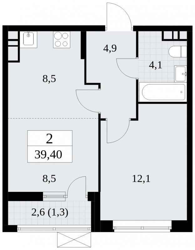 2-комнатная квартира (евро) без отделки, 39.4 м2, 9 этаж, сдача 1 квартал 2025 г., ЖК Прокшино, корпус 5.2.4 - объявление 1900761 - фото №1