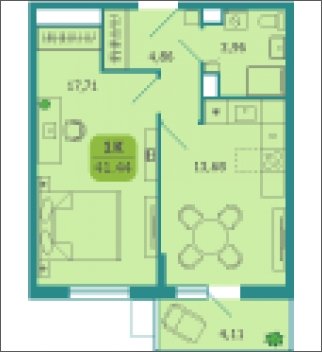 1-комнатная квартира без отделки, 41.44 м2, 8 этаж, сдача 2 квартал 2025 г., ЖК Десятка, корпус 7 - объявление 2133137 - фото №1