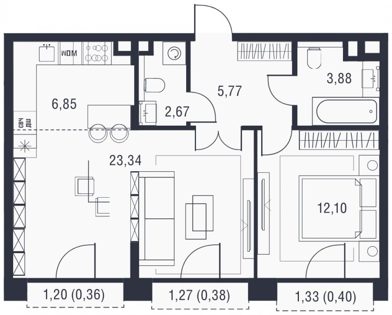 2-комнатная квартира (евро) без отделки, 53.1 м2, 8 этаж, сдача 3 квартал 2023 г., ЖК AFI Park Воронцовский, корпус 3 - объявление 1763249 - фото №1