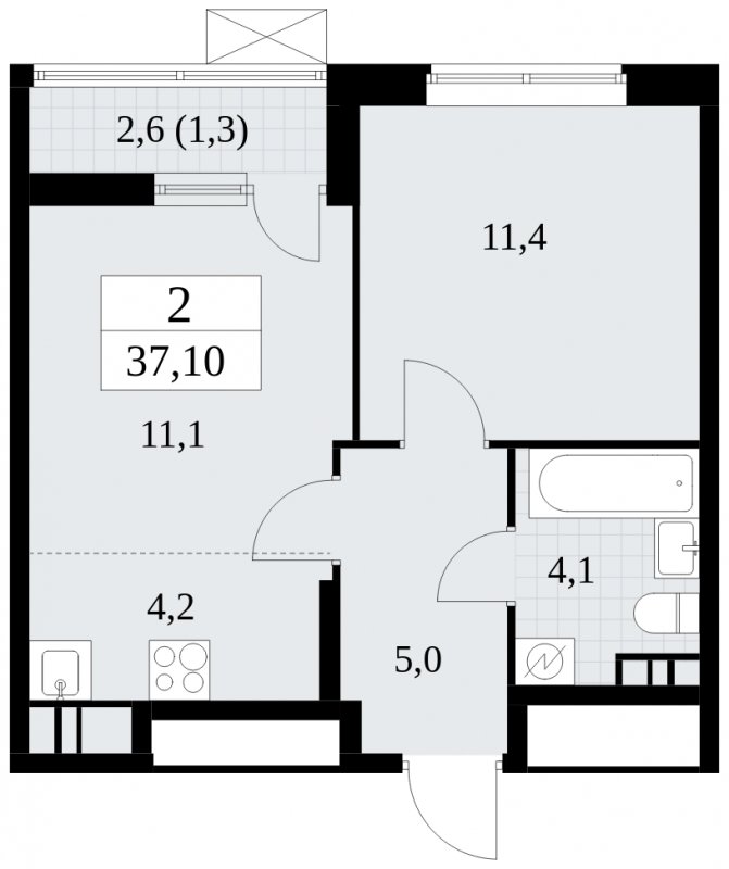 2-комнатная квартира (евро) без отделки, 37.1 м2, 14 этаж, сдача 1 квартал 2025 г., ЖК Прокшино, корпус 5.2.1 - объявление 1751059 - фото №1