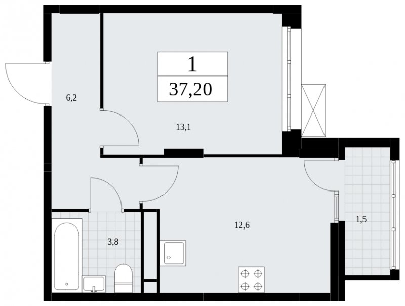 1-комнатная квартира с частичной отделкой, 37.2 м2, 9 этаж, сдача 4 квартал 2024 г., ЖК Скандинавия, корпус 36.3.1 - объявление 1894589 - фото №1
