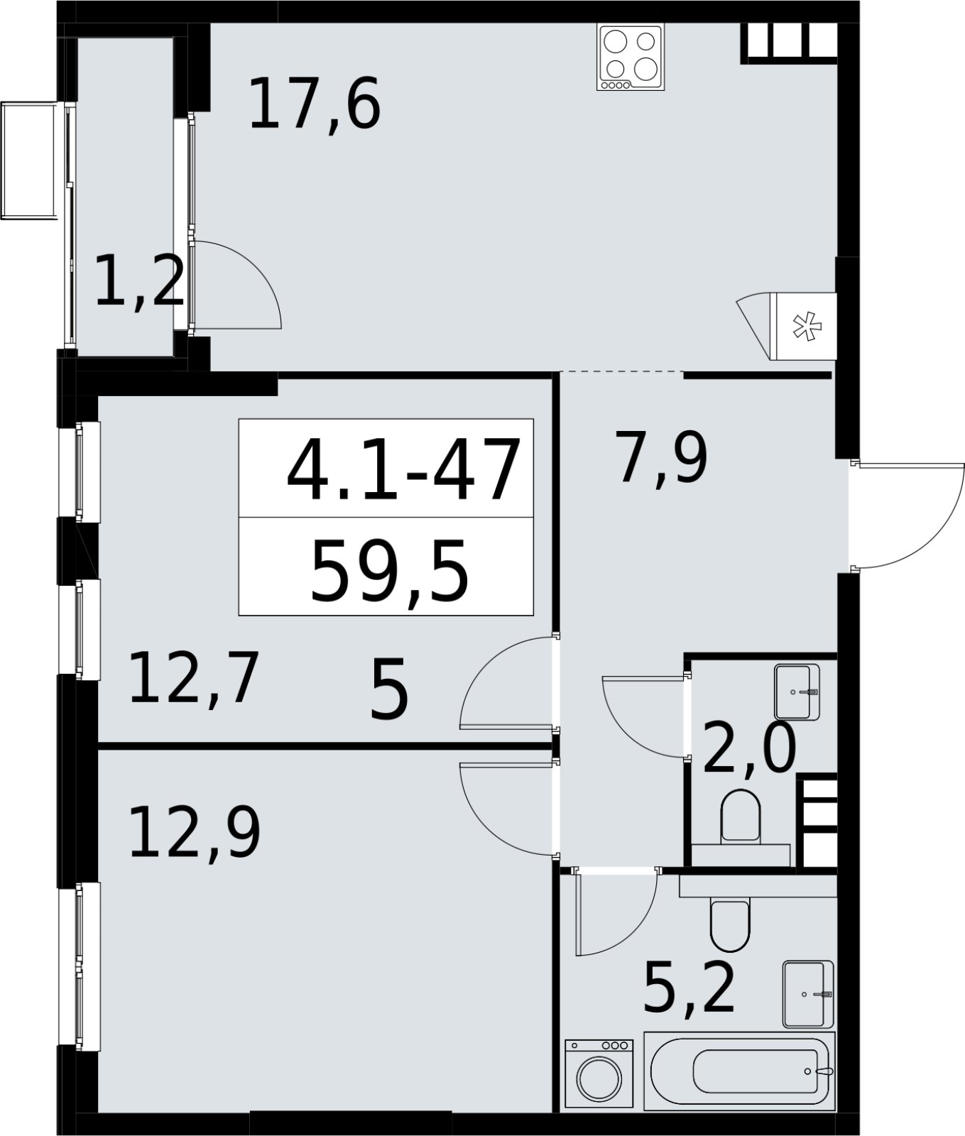 2-комнатная квартира с полной отделкой, 59.5 м2, 9 этаж, сдача 2 квартал 2027 г., ЖК Южные сады, корпус 4.1.1 - объявление 2392588 - фото №1