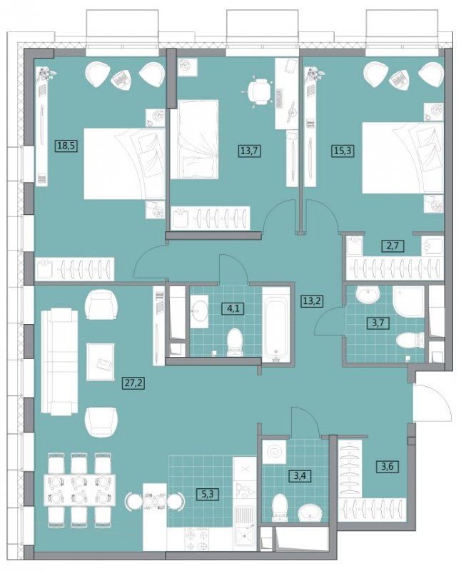 4-комнатная квартира с полной отделкой, 111.5 м2, 13 этаж, дом сдан, ЖК Вестердам, корпус 3 - объявление 1862132 - фото №1