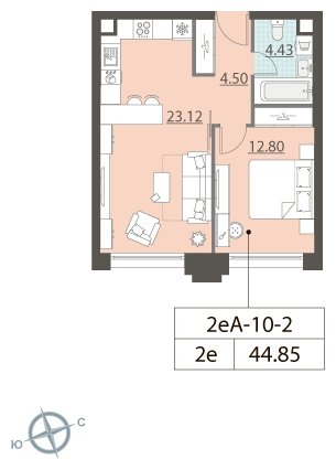 1-комнатная квартира 2 м2, 6 этаж, дом сдан, ЖК ЗИЛАРТ, корпус ZILART TOWER - объявление 1747917 - фото №1