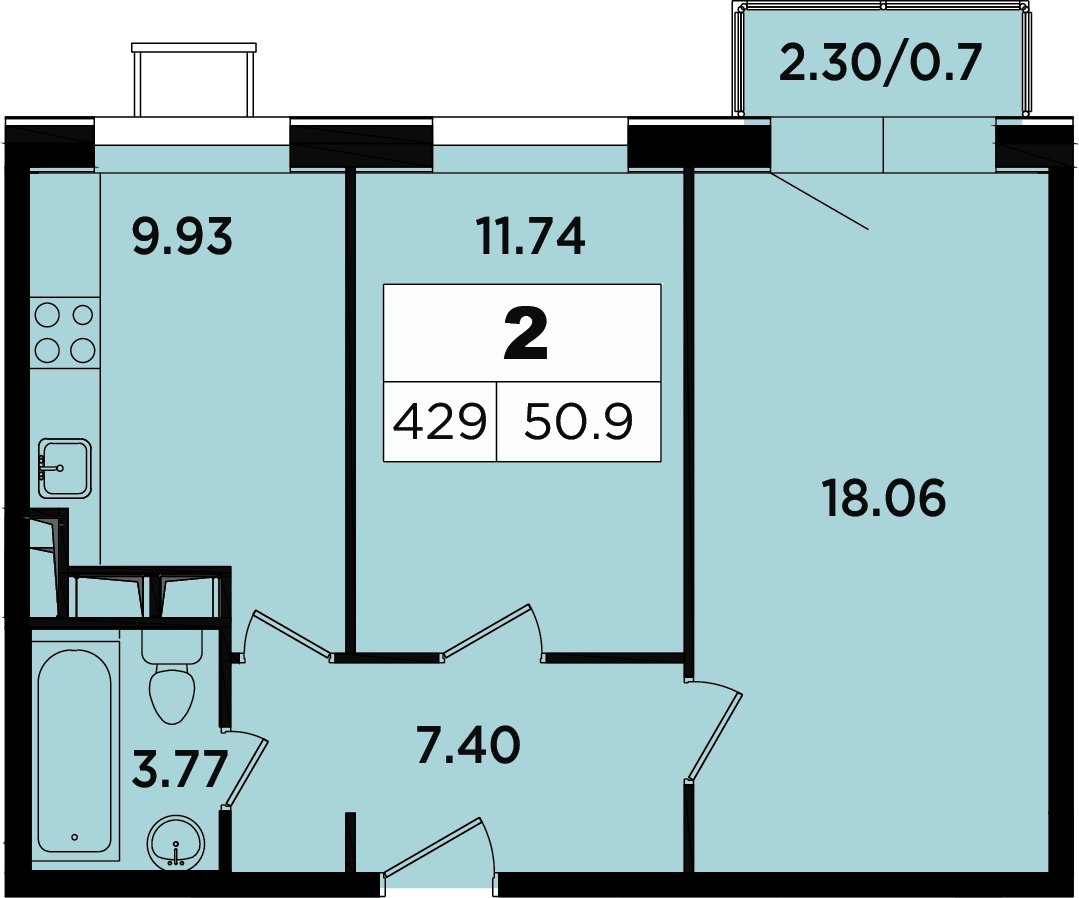 2-комнатные апартаменты 48.6 м2, 15 этаж, дом сдан, ЖК Легендарный Квартал на Березовой  аллее, корпус 3 - объявление 2335676 - фото №1