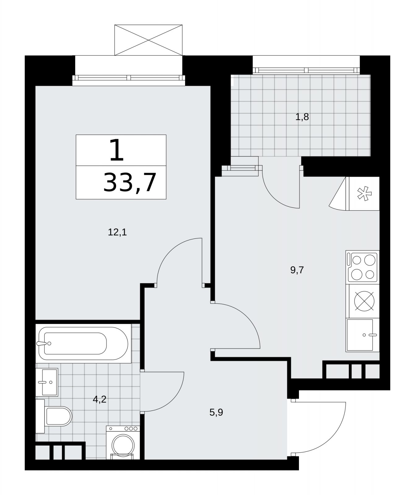 1-комнатная квартира без отделки, 33.7 м2, 14 этаж, сдача 4 квартал 2025 г., ЖК Бунинские кварталы, корпус 6.5 - объявление 2252852 - фото №1