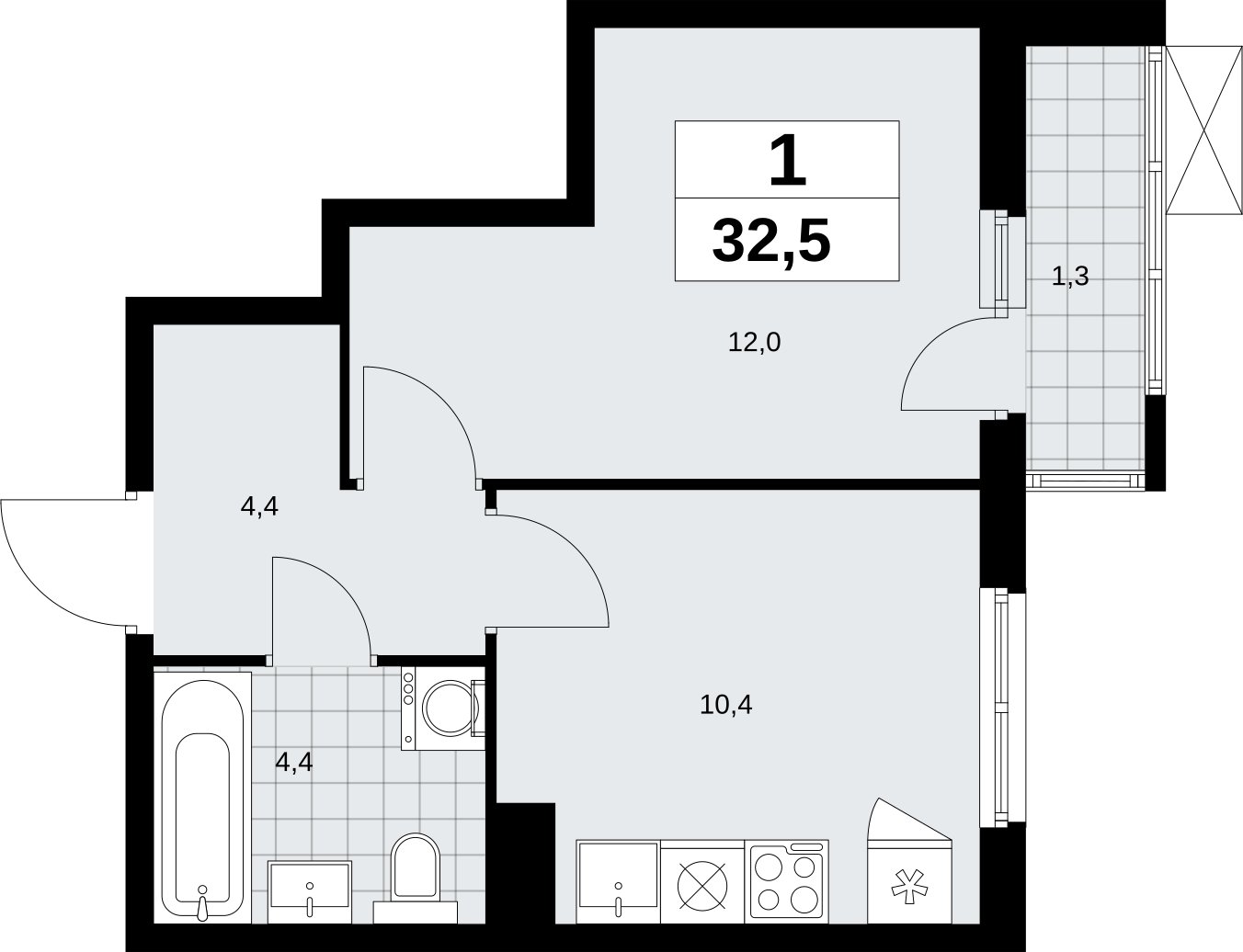 1-комнатная квартира без отделки, 32.5 м2, 5 этаж, сдача 2 квартал 2026 г., ЖК Дзен-кварталы, корпус 6.1.1 - объявление 2327046 - фото №1